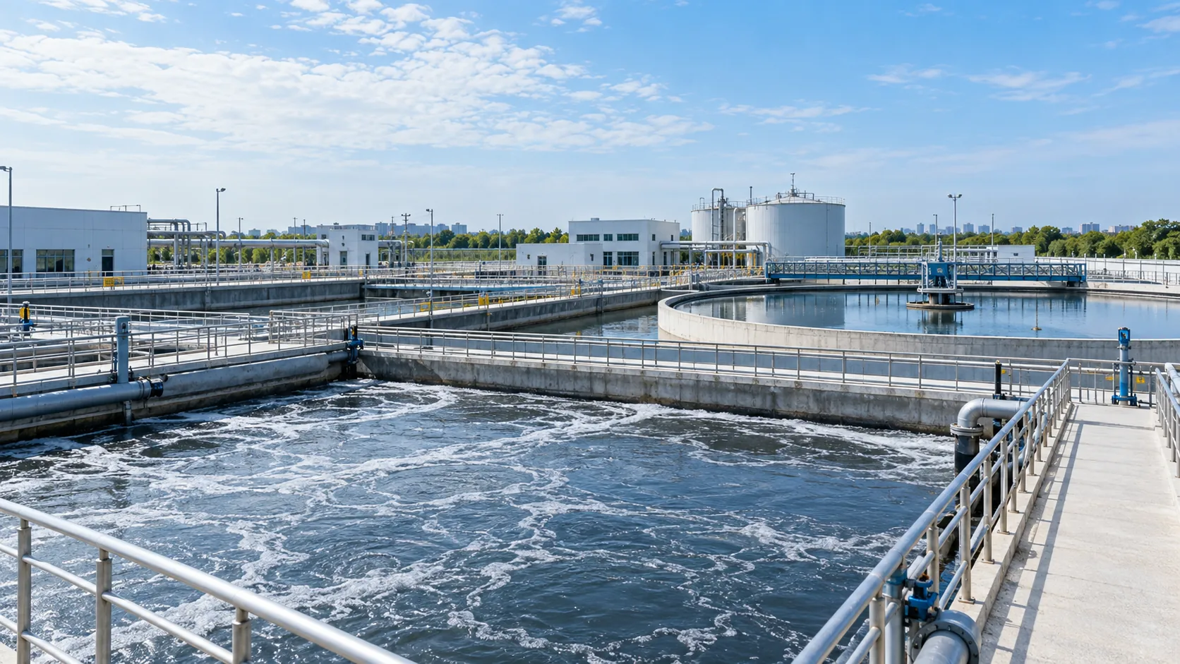 Illustrative municipal wastewater treatment scene; not a Puyu project
