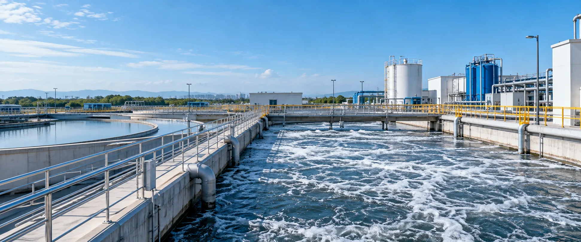 Illustrative view of a modern wastewater treatment facility; not a Puyu project